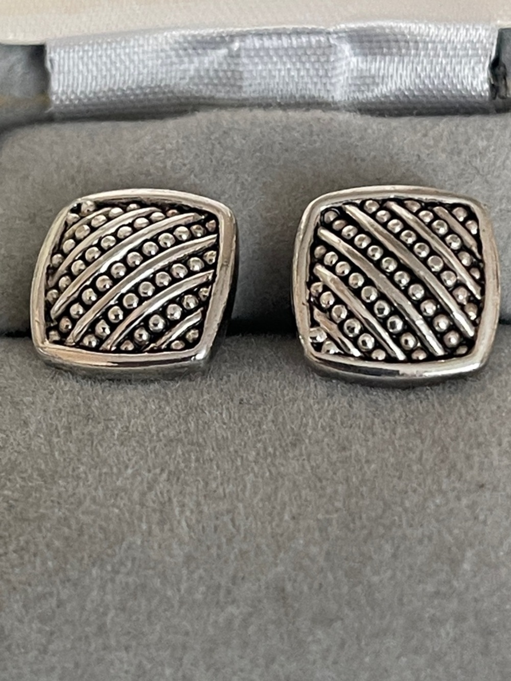Napier Silver-Tone Textured Square Stud Earrings